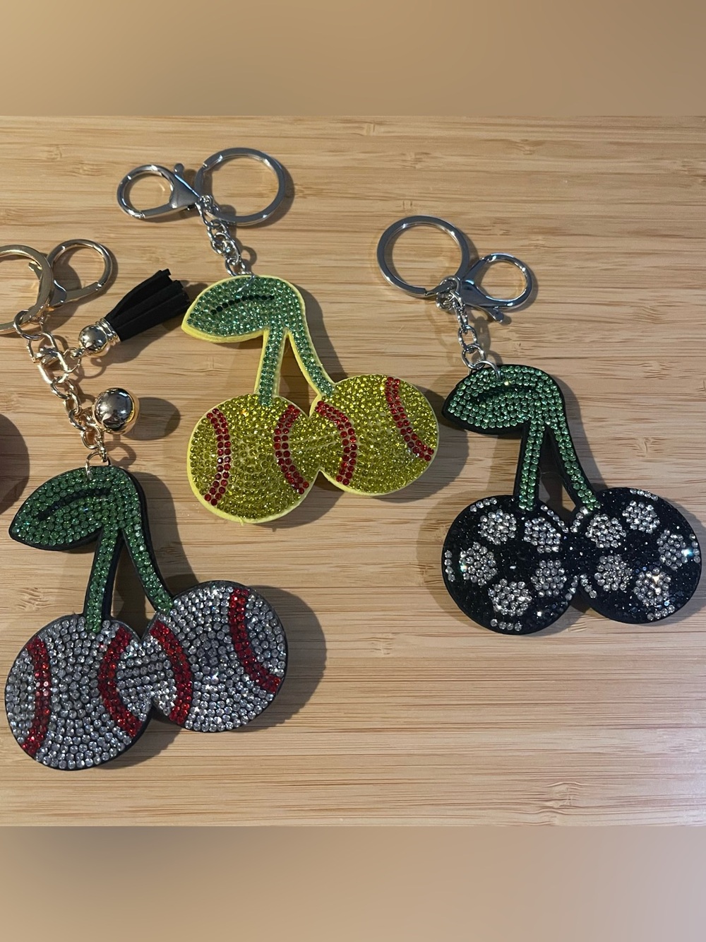 Sports Cherries Rhinestone Keychain Bag Charm - Picture 3 of 4